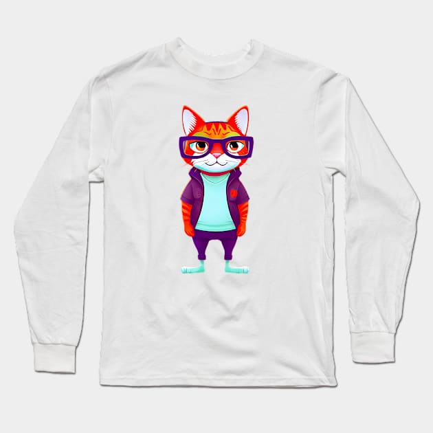 Cute red cat in classes Long Sleeve T-Shirt by LATAVIdesign